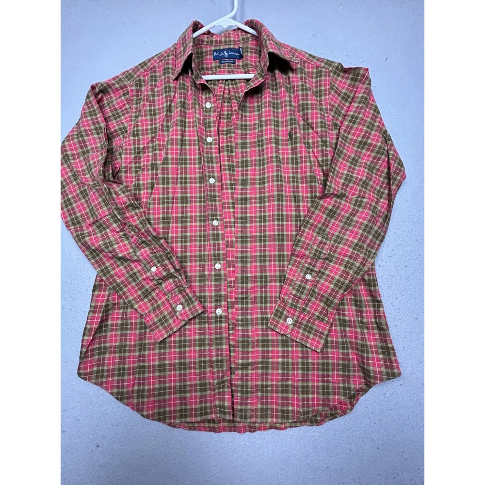 Ralph Lauren Classic Fit Plaid Cotton Pink Brown Medium Mens